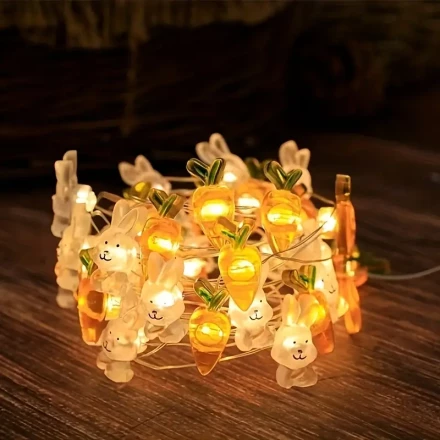 Bunny & Carrot LED String Lights, Battery Operated, Festive Egg-Shaped Fairy Lights, Copper Wire, Low Voltage, with No Battery Included for Celebration, Dining Decor, Ambient Lighting