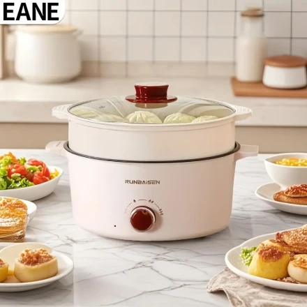 EANE 1pc 220V European Standard Electric Cooker, Double-Layer Electric Pot, Household Electric Hot Pot with Steamer, Multifunctional Electric Hot Pot, Mini Rice Cooker for Dorm Cooking, Multifunctional Electric Hot Pot with Steamer, Kitchen Appliance Elec