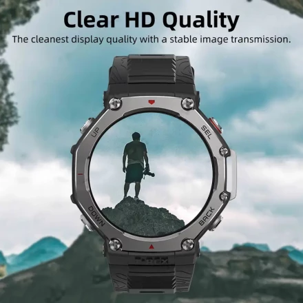 Set of 2 Glass Protectors And 1 Case for Amazfit T-Rex 3, Featuring a Tempered Glass Film That Resists Scratches And a Silicone Bumper Cover for Added Protection.