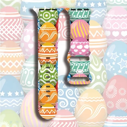 Easter Series Egg Themed Silicone Strap, Soft Closed Skin, with Deployant Silicone Buckle, for 38/40/41/42/44/45/49mm Apple Watch SE/Ultra2/Series 10/9/8/7 6/5/4/3/2/1 Holiday Series