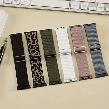 6-Pack Nylon Sport Elastic Bands Compatible with Apple Watch 38mm-49mm, Non-Water Resistant Polyamide Wristband Straps for iWatch Series 2/SE/Ultra/9/8/7/6/5/4/3 Men & Women