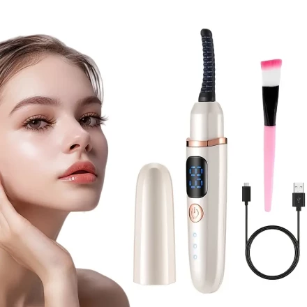 Everyday Beauty, Lexihan Electric Eyelash Curler with Heat, USB Rechargeable, LED Power Indicator, 3 Adjustable Temperatures, Fast 10-Second Heating, Long-Lasting Curl, Pink and Golden Finish