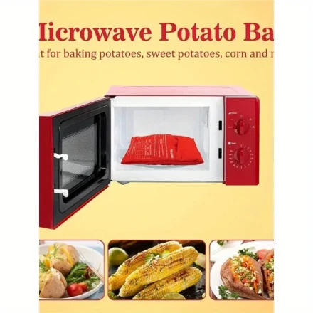 1pc Quick Microwave Potato Cooker Bag – Fast & Easy Baking Tool for Perfectly Cooked Potatoes, Red Polyester Oven-Safe Pouch with Instructional Design, Ideal for Busy Homes, Quick Vegetable Cooker | Userfriendly Product | Heatsafe Fabric