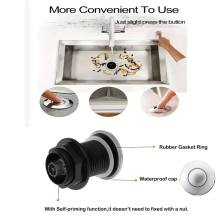 1-Set Stainless Steel Sink Top Push Button with Air Hose Replacement - Easy-to-Install, Leak-Proof & Lightning-Safe Air for Switch for Garbage Disposal, Perfect for Modern Kitchen Decor