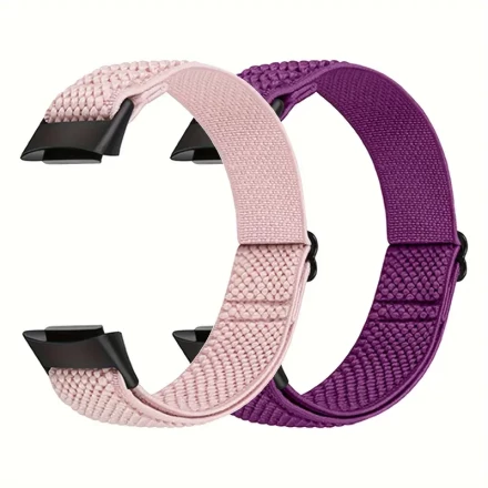 2-Pack Fitbit Compatible Elastic Nylon Bands, Adjustable Breathable Soft Loop Replacement Straps for Charge 5/Charge 6, Polyamide Material for Camping & Hiking