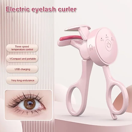 USB Rechargeable Electric Eyelash Curler with Temperature Control – Long-Lasting, Compact, Heated Lash Styling Tool, Pink Portable Makeup Accessory for Perfect Curls, Eyelash Curling Tool | Sleek Beauty Tool | Metallic Clamp Design