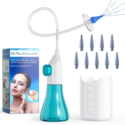 INSKAM Ear Wax Removal Kit - Manual Ear Irrigation Cleaner Tool with Ear Rinse Basin, Ear Wax Removal Kit with 31 Reusable Tips, Strong Water Flow, No Battery Required, Uncharged Power Mode