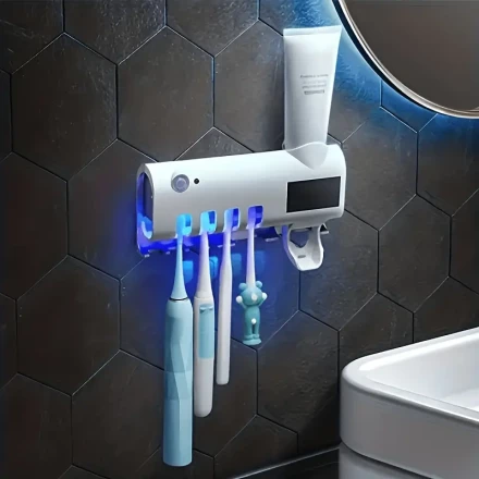 NIJ Sleek White Smart Toothbrush Holder with Automatic Toothpaste Dispenser - USB Rechargeable, Wall-Mounted, Multi-Brush Capacity, Built-In Ventilation Slits, Ideal for Family Bathrooms & Businesses, Toothbrush And Toothpaste Holder