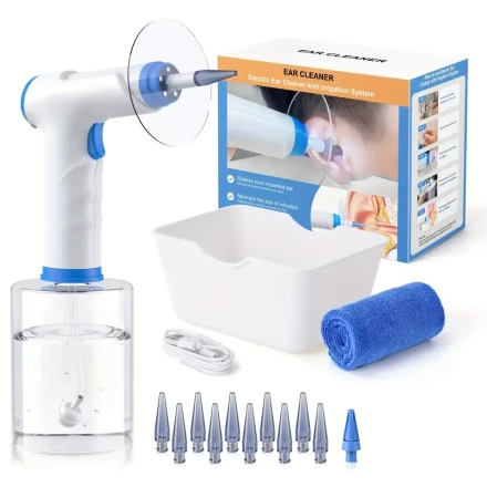 2025 Welfare Edition 1 Set Electric Hydraulic Ear Irrigation and Washing System, Adult Ear Cleaning Kit Earwax Cleaner, Human Ear Irrigation and Ear Washing Device, Ear Flush with 10 Nozzles, Earwax Removal Tool Ear Flush Kit, with Syringe and Basin, for 