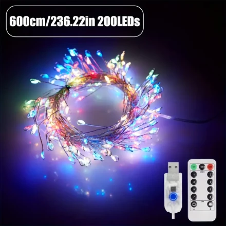 Enchanting LED Fairy Tale Lights - 50/100/200 LEDs, USB Powered with Remote Control & Timer, Perfect for Christmas Tree, Bedroom, Wedding, Halloween Decor, Firecracker String Lights, Ceiling, Flower Garland, Holiday Decoration Lights