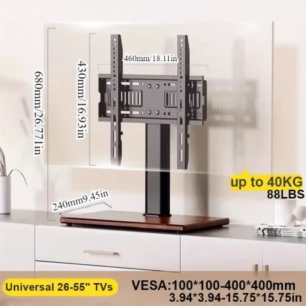 Adjustable Height Universal Rotating TV Stand, Iron T-Bar Mount - Floor Standing for Living Room, Bedroom, Office, Fits 26