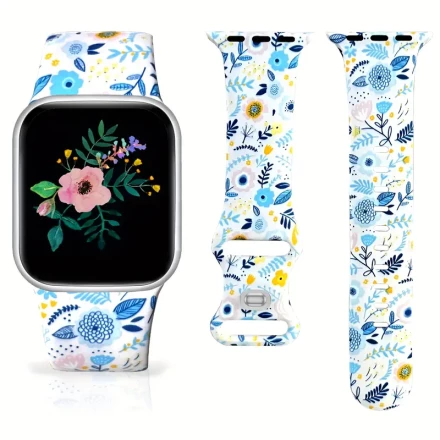 Print of Floral Watch Band Compatible with Apple Watch band 38mm 40mm 41mm 42mm 44mm 45mm 49mm for Women, Soft Silicone Flower Replacement Band for Apple Watch Series 9 87 6 5 4 3 2 1 SE UItra
