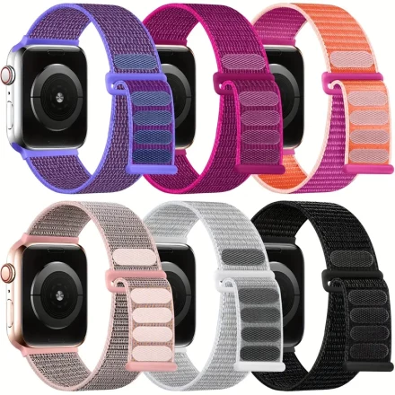 6pcs Nylon Bands for Apple Watch - Fits 38mm to 49mm, Compatible with Watch SE2/SE/Series 1-9