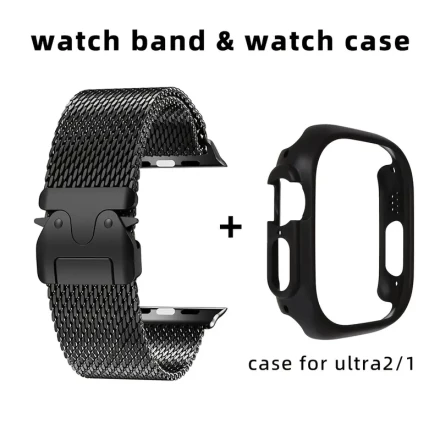 Milan Mesh Loop Metal Stainless Steel Watch Strap Compatible with Apple Watch 49mm, Adjustable Parachute-style Clasp, Compatible with iWatch Ultra 2/Ultra 1, Anti-drop and Anti-scuff Watch Cover