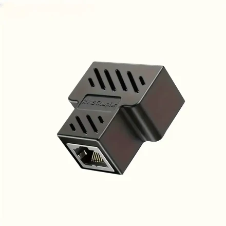 1x2 RJ45 Ethernet Splitter Connector Adapter, Matte Black, Female to Female, Compatible with Cat5/Cat6, for Simultaneous Internet Access for Two Computers, with No Battery Required