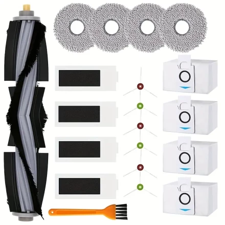 Replacement Parts for Ecovacs Deebot T20 Omni, T20e Omni Vacuum Cleaner Accessory Kit, 1 Main Brush, 6 Side Brushes, 4 HEPA Filters, 4 Dust Bags, 4 Wipes, 1 Cleaning Brush