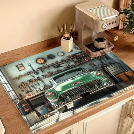 1pc, Stove Cover Mat, Handsome Sports Car Pattern, Polyester Anti Slip, Vibrant Kitchen Accessories, Home Decoration