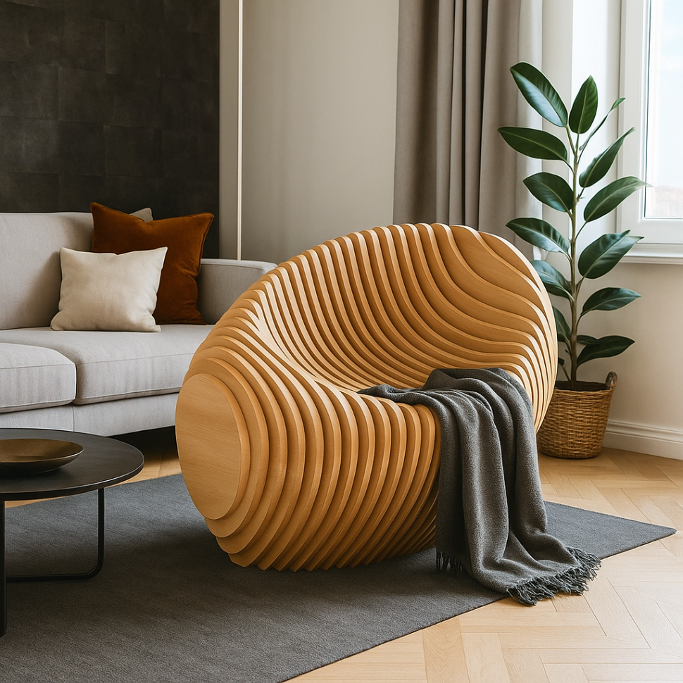 Boat-shaped armchair