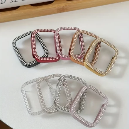 9pcs Set Rhinestone-Encrusted PC Watch Cases, Non-Slip, Lightweight, Hard Shell, Compatible with Apple Watch Series 1-44mm Ultra/SE/10-8/7/6/5/4/3/2/1, Fashionable Protective Accessory