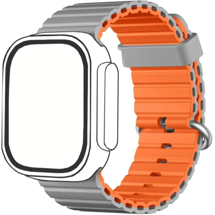 Ocean-Inspired Silicone Sport Band for iWatch Ultra 2/Series - Waterproof, Soft Strap Compatible with Men's Models (49mm/45mm/46mm/44mm/42mm) & SE - Includes Packaging Bag, Ellipse Buckle, Gray/orange