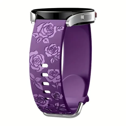 Smooth Floral Carved Strap for Galaxy Watch 7 6 5 4 40mm 44mm/5 Pro/6 Classic 47mm/Watch 4 Classic/Active 2, 20mm Soft and Cute Silicone Sports Strap, Suitable for Samsung Men's and Women's Straps, Watch Not Included