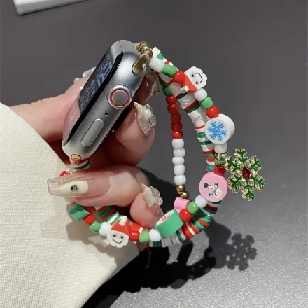 APTSM Festive Christmas Santa Claus Snowflake Charm Bracelet Band for Apple Watch Series 6/7/8/9/10, Compatible with iWatch S3/S4/S5/S6/S8/S10, Unique Design for Women