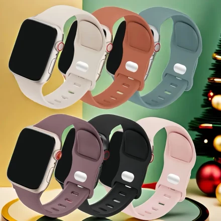 6pcs Soft Silicone Sport Watch Bands for Apple Watch | Waterproof, Adjustable Straps in White, Beige, Brown, Gray, Pink, Black | Compatible with iWatch Series 10, 9, 8, 7, 6, 5, 4, 3, SE, Ultra/Ultra 2 (38mm-49mm) | Festive Holiday Design, Versatile Watch