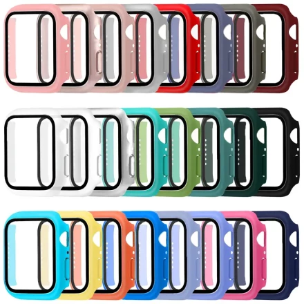 24pcs Apple Watch Series 9/8/7/6/SE/5/4 Hard PC Case with Tempered Glass Screen Protector - Lightweight, Scratch-Resistant Cover for Men & Women, Compatible with iWatch, Multiple Colors (Pink, Red, Blue, Green, Yellow, White, Black), Case for Apple Watch