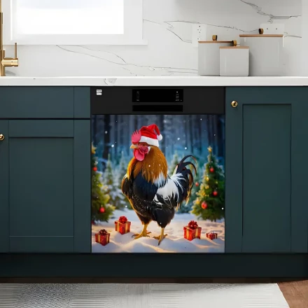 Charming Hen, Christmas Decoration Soft Magnetic Dishwasher Cover Decal, 1pc Christmas Chicken Christmas Tree Decoration Dishwasher Refrigerator Vinyl Sticker, Farmhouse Kitchen Decoration Magnetic Dishwasher Panel Sticker 58.42X66.04 cm