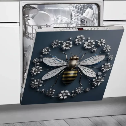 1pc Bee and Floral Vinyl Magnetic Dishwasher Cover - Reusable, No Power Needed, Ideal for Fridge, Washer, and Cabinet Decor | Durable PVC Appliance Accessory with Nature-Inspired Design