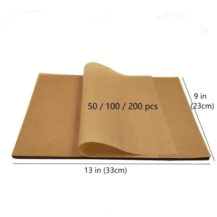 50pcs Parchment Paper Baking Pan, 22.86 x 33.02 cm, Pre-Cut Non-Stick Parchment Paper for Baking Cooking, Grilling, Air Frying and Steaming - Unbleached, Fits Half Sheet Pan Happy Eid