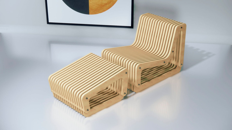 Set of an armchair and a footrest