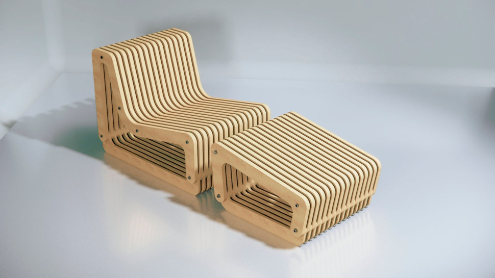 Set of an armchair and a footrest