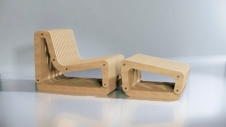 Set of an armchair and a footrest