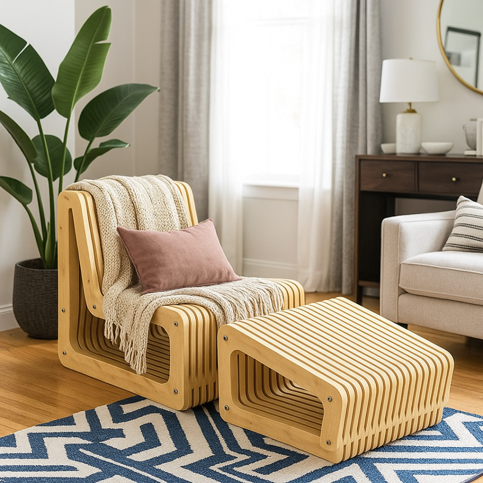 Set of an armchair and a footrest