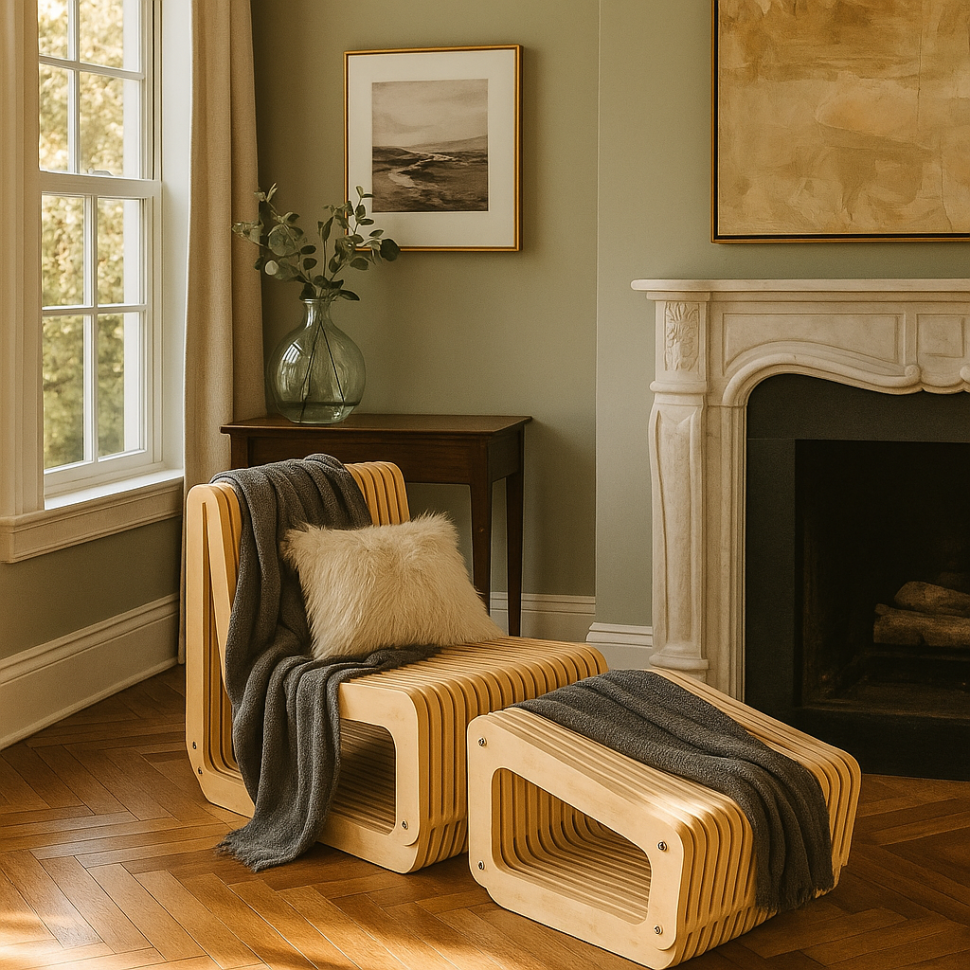 Set of an armchair and a footrest