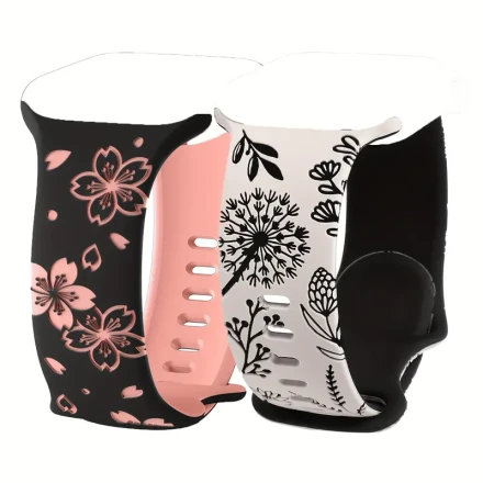 2pcs Dual-Tone Floral Silicone Bands for iWatch Series - Waterproof, Butterfly Clasp, Cute Women's Sport Watch Straps
