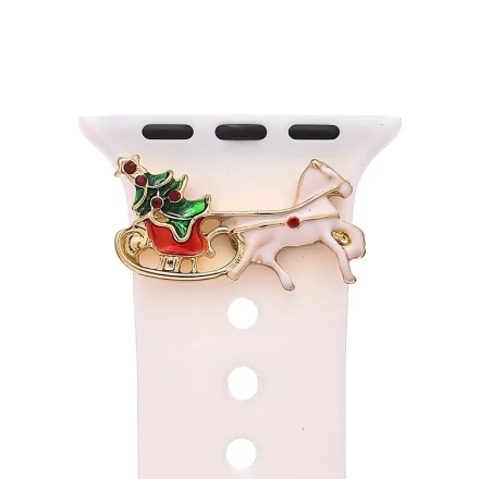 Festive Christmas Series Decorative Ring for Apple Watch Band, Compatible with 38/40/41/42/44/45/46/49mm Silicone Strap, Fits 18-22mm, Major Material: Other