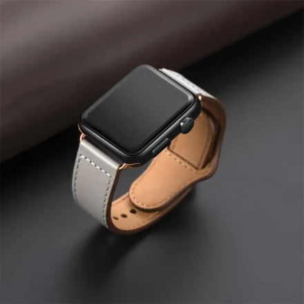 1pc Bestig Genuine Leather Watch Band, Compatible with Apple Watch Series 1-10 & SE/Ultra, Deployant Clasp, Non-Water Resistant, for Men and Women