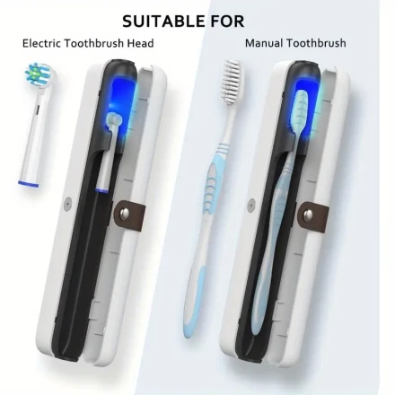 HOTU Portable UV Toothbrush Cleaner Case, Rechargeable Lithium Battery, USB Charging, Travel Toothbrush Holder