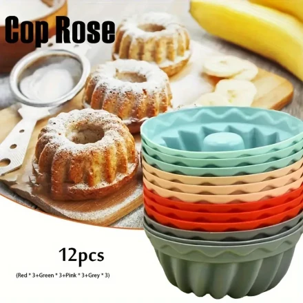 12pcs, Silicone Heritage Bundtlette Cake Mold, For Fluted Tube Cake Making, Baking Tools, Kitchen Gadgets, Kitchen Accessories