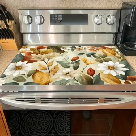 1pc, stove cover mat, spring floral stove cover mat, polyester anti slip stove and desktop protective cover, kitchen accessories full of spring atmosphere and warmth, home decoration