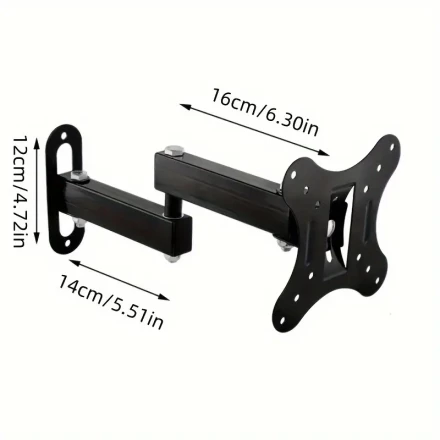 Wall-Mounted TV Stand: Adjustable 15° Tilt, 180° Rotation, Holds up to 10kg/22lbs, Suitable for 35.56-68.58cm LED/LCD Displays, Black, Iron Construction