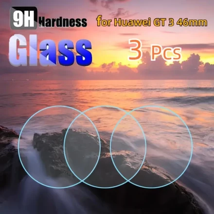 3 Pieces 9H Hardness Tempered Glass Screen Protector for Huawei GT 3 46mm Smartwatch - Anti-Scratch, Full Cover, Touch Sensitive, Waterproof, HD Clear, Bubble Free