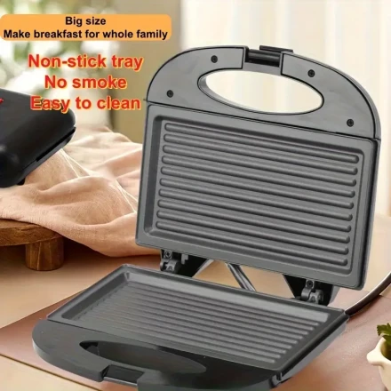 3-in-1 European Sandwich Maker - Wide & Deep Non-Stick Toaster and Panini Grill with Cheese & Steak Capabilities, Easy Clean, Quick Heat, 1000W, Portable Design, US Plug Adapter Included