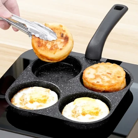 Non-Stick Cast Iron Egg Frying Pan, 4 Cups Pancake Maker, Compatible with Gas and Electric Stoves, Ideal for Home and Travel - GUANHUANG Kitchenware