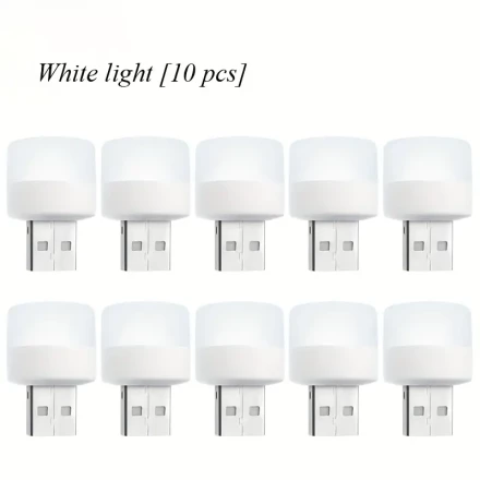 10pcs Mini USB Night Light Warm White Eye Protection Book Reading Light USB Plug Computer Mobile Power Charging LED Night Lamp