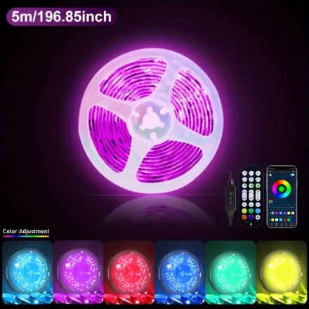 KESHU RGB LED Smart Light Strip with Music Sync, USB Powered, 2.4G Remote & App Control, Non-Waterproof, for TV Backlight, Game Room, Living Room, Outdoor, Cabinet Decoration, Christmas, Halloween, Wedding, Party Atmosphere Lighting - No Battery Required,