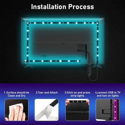 KESHU RGB LED Smart Light Strip with Music Sync, USB Powered, 2.4G Remote & App Control, Non-Waterproof, for TV Backlight, Game Room, Living Room, Outdoor, Cabinet Decoration, Christmas, Halloween, Wedding, Party Atmosphere Lighting - No Battery Required,