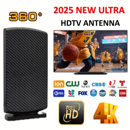 1pc 2025 Ultra High-Performance 360° HDTV Antenna Kit - Indoor/Outdoor, 5000 Miles Range, 4K Support, USB Powered, 5V Operating Voltage, No Battery, Digital TV Antenna for Home & Car, Compatible with HDTV, DVB-T2, DTMB, ATSC, DAB/FM - Long Distance Signal